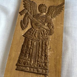Antique vintage carved wood Angel Swiss mold